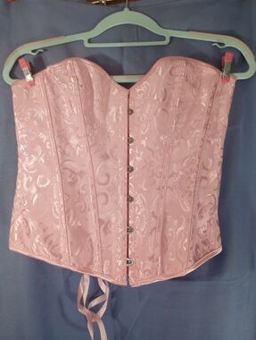 Pink Floral Satin Boned Corset - Strapless Shaping Top